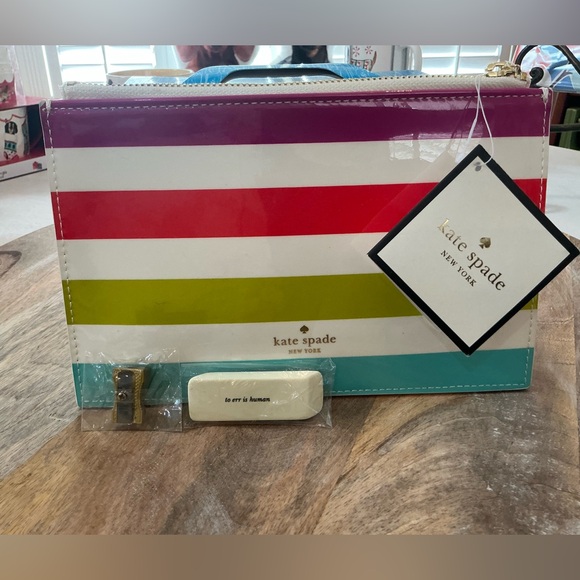 Kate spade notepad + Kate candy stripe pencil pouch / multi use zippered case - Picture 8 of 13